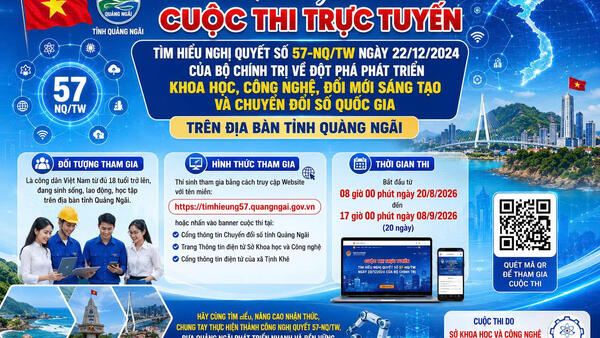Cuộc thi trực tuyến “Tìm hiểu Nghị quyết số 57-NQ/TW ngày 22/12/2024 của Bộ Chính trị về đột phá phát triển khoa học, công nghệ, đổi mới sáng tạo và chuyển đổi số quốc gia” trên địa bàn tỉnh Quảng Ngãi